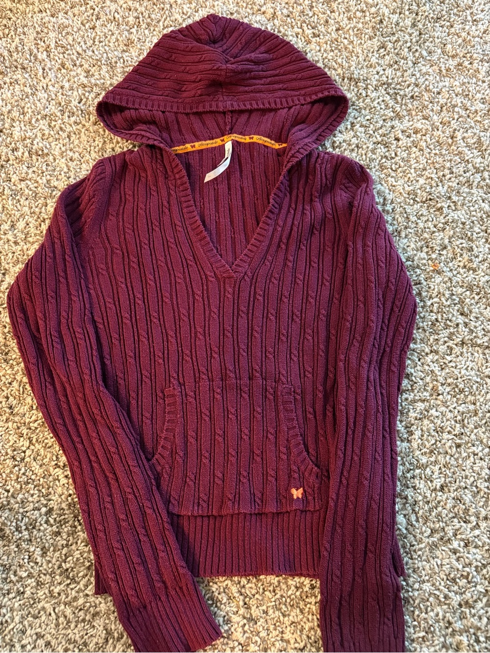vintage Y2K Aéropostale Cable-Knit Hooded V-Neck Sweater